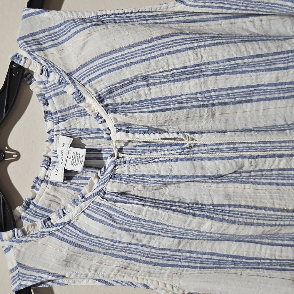 Liz Claiborne Striped Sleeveless Top - Blue & White & Gold size Small - Picture 2 of 8